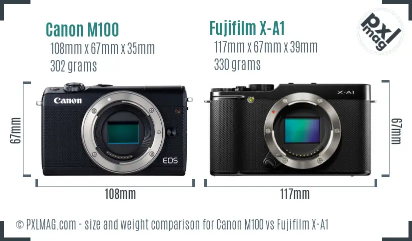 Canon M100 vs Fujifilm X-A1 size comparison