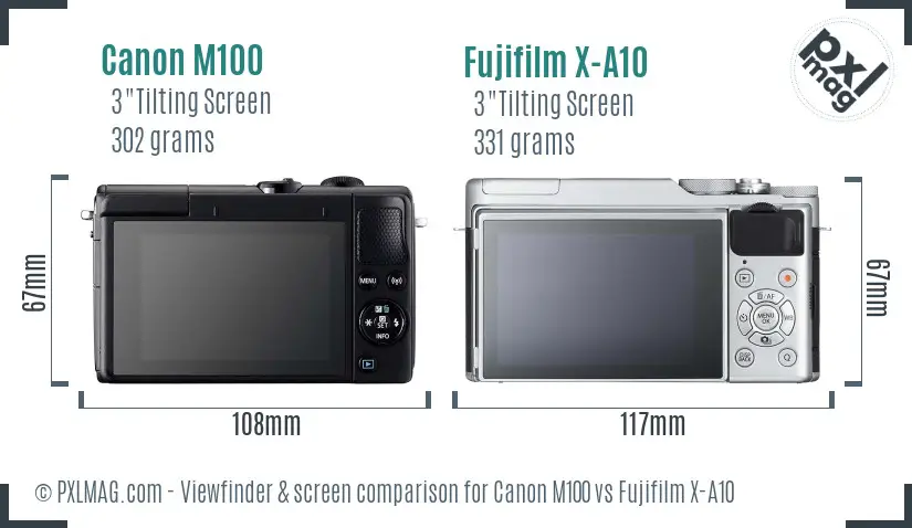 Canon M100 vs Fujifilm X-A10 Screen and Viewfinder comparison