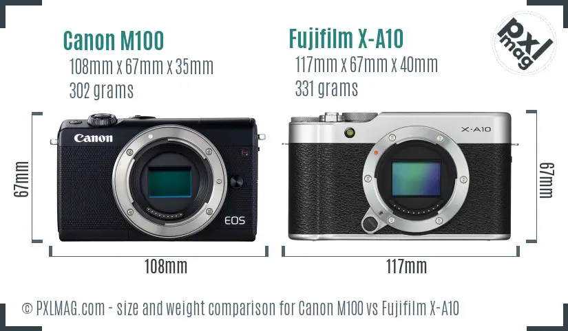 Canon M100 vs Fujifilm X-A10 size comparison
