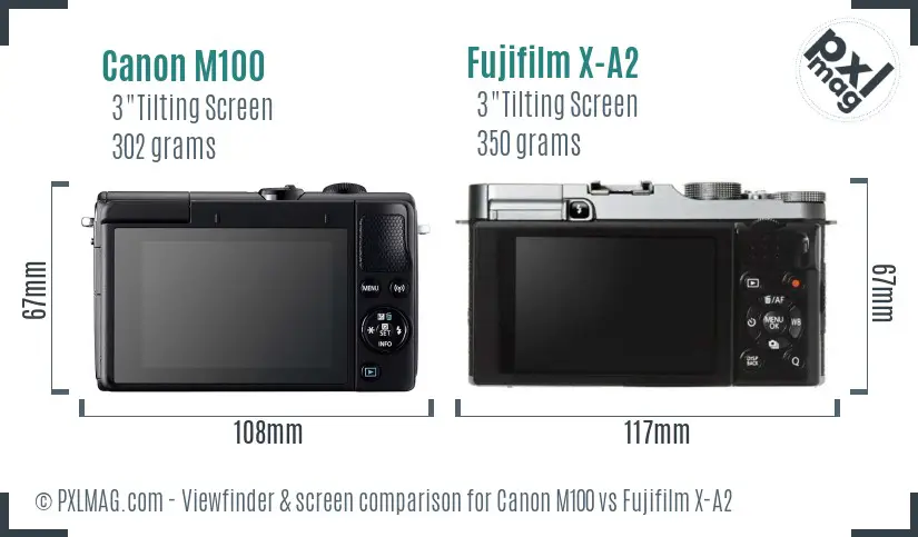 Canon M100 vs Fujifilm X-A2 Screen and Viewfinder comparison