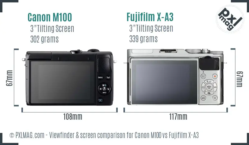 Canon M100 vs Fujifilm X-A3 Screen and Viewfinder comparison