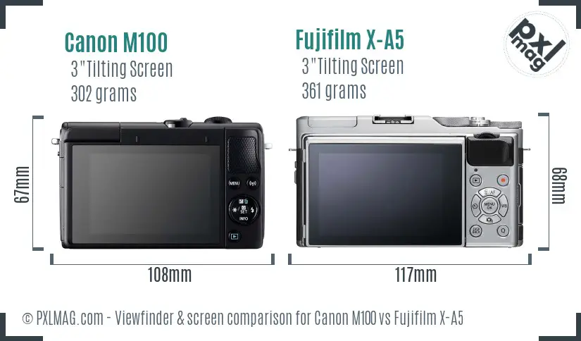 Canon M100 vs Fujifilm X-A5 Screen and Viewfinder comparison