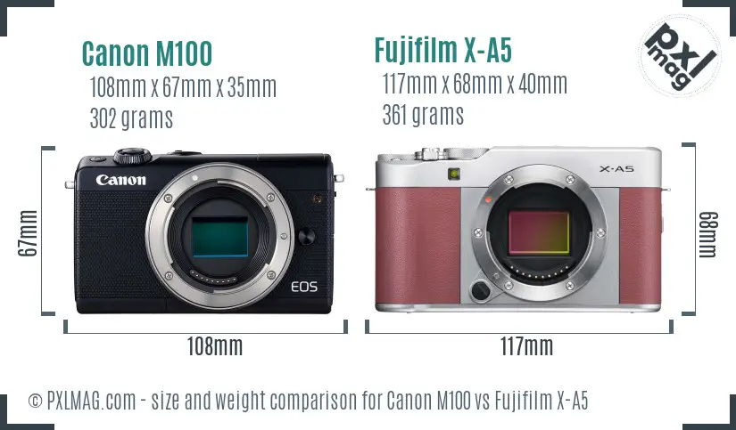 Canon M100 vs Fujifilm X-A5 size comparison