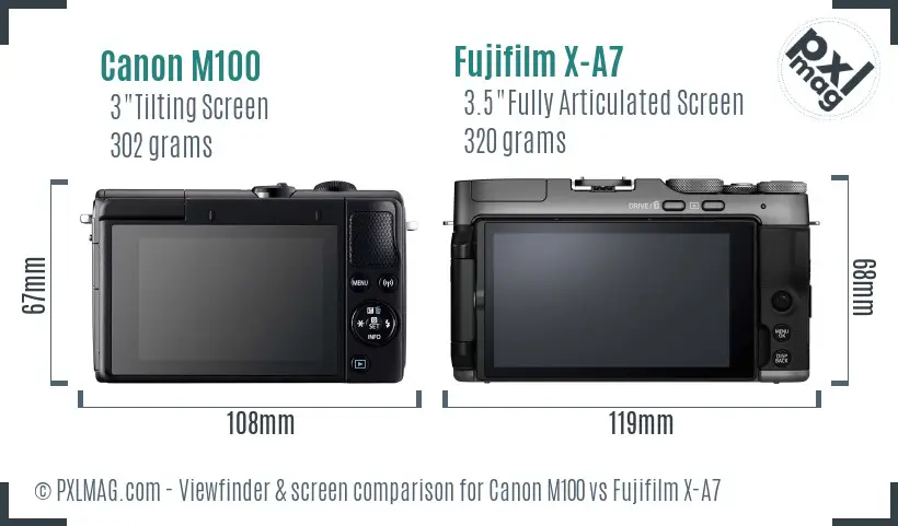 Canon M100 vs Fujifilm X-A7 Screen and Viewfinder comparison