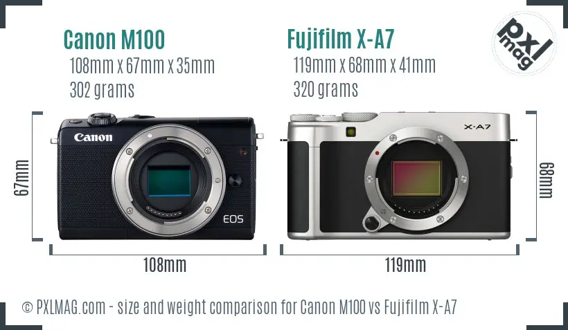 Canon M100 vs Fujifilm X-A7 size comparison