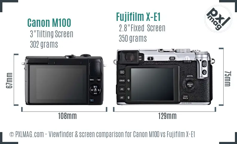 Canon M100 vs Fujifilm X-E1 Screen and Viewfinder comparison