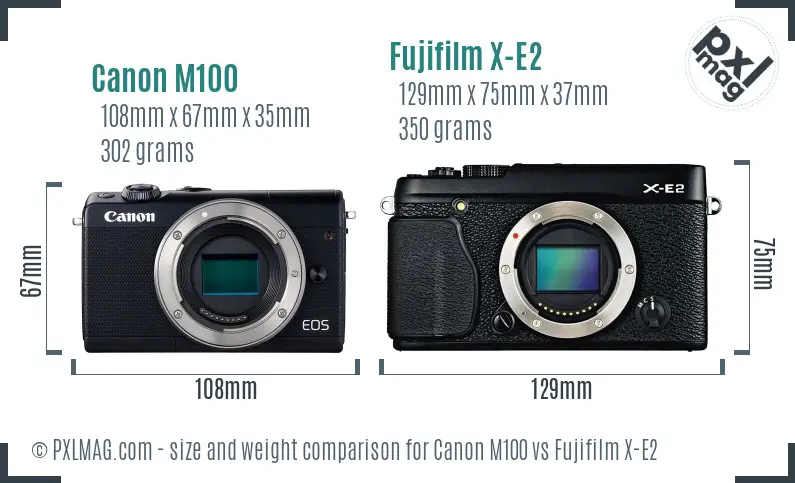 Canon M100 vs Fujifilm X-E2 size comparison