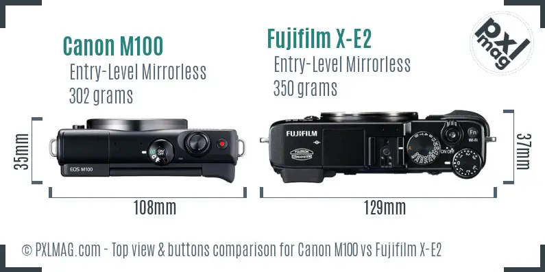 Canon M100 vs Fujifilm X-E2 top view buttons comparison