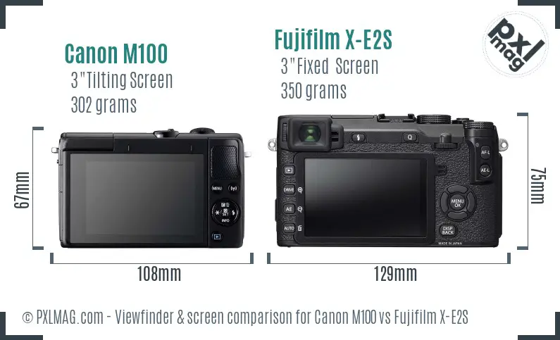 Canon M100 vs Fujifilm X-E2S Screen and Viewfinder comparison