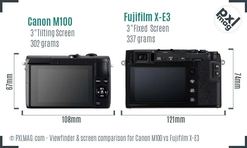 Canon M100 vs Fujifilm X-E3 Screen and Viewfinder comparison