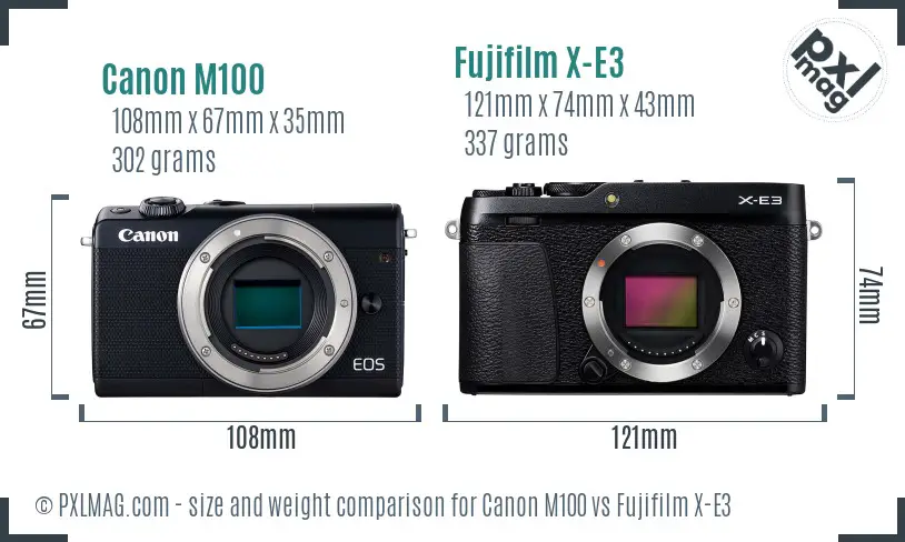 Canon M100 vs Fujifilm X-E3 size comparison