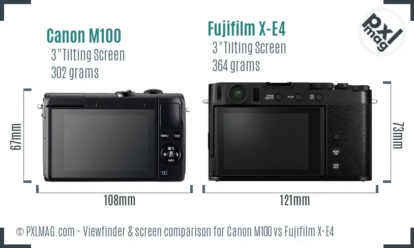 Canon M100 vs Fujifilm X-E4 Screen and Viewfinder comparison