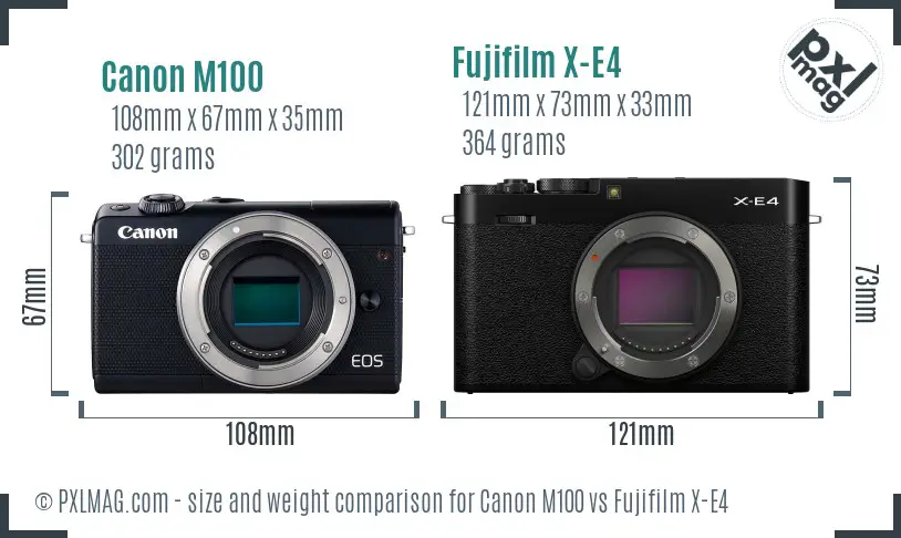 Canon M100 vs Fujifilm X-E4 size comparison