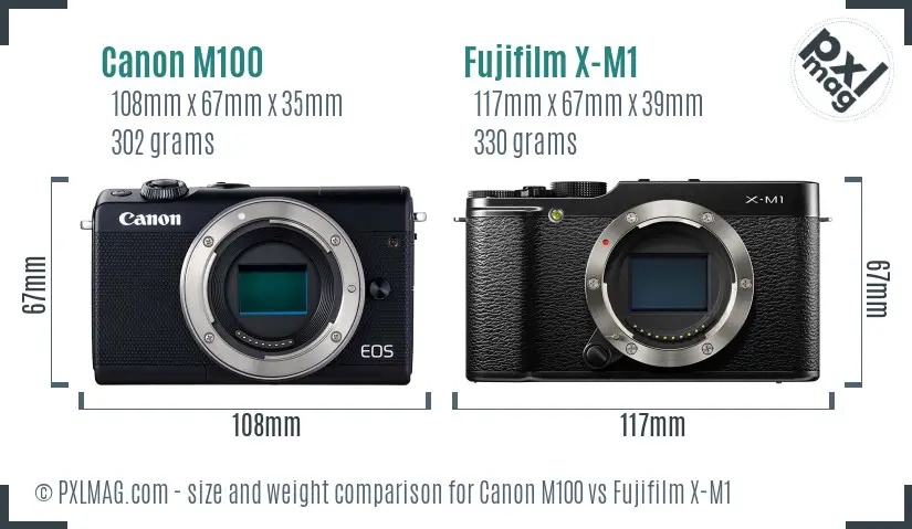Canon M100 vs Fujifilm X-M1 size comparison