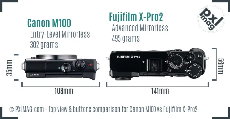 Canon M100 vs Fujifilm X-Pro2 top view buttons comparison