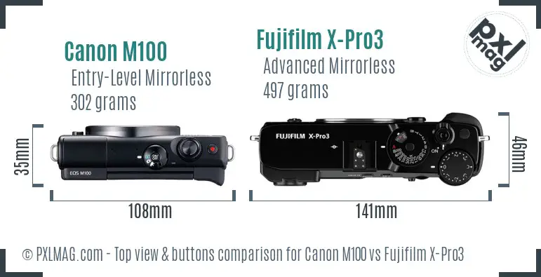 Canon M100 vs Fujifilm X-Pro3 top view buttons comparison