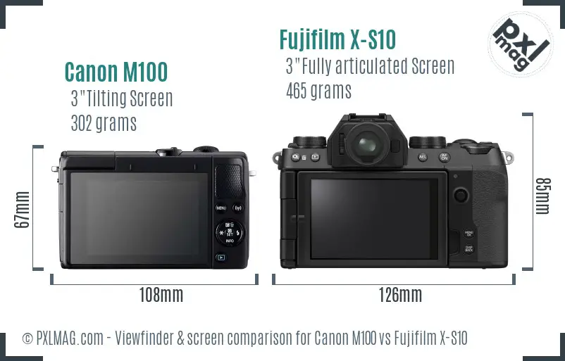Canon M100 vs Fujifilm X-S10 Screen and Viewfinder comparison