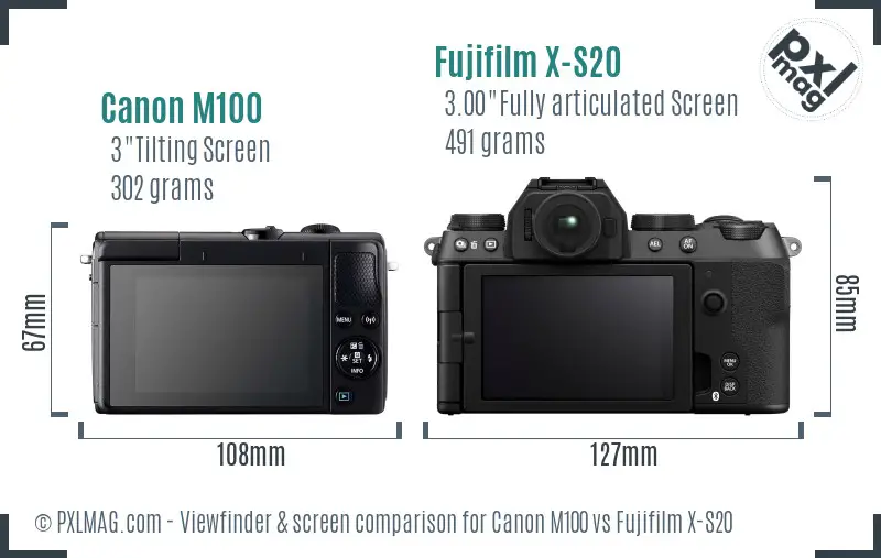Canon M100 vs Fujifilm X-S20 Screen and Viewfinder comparison