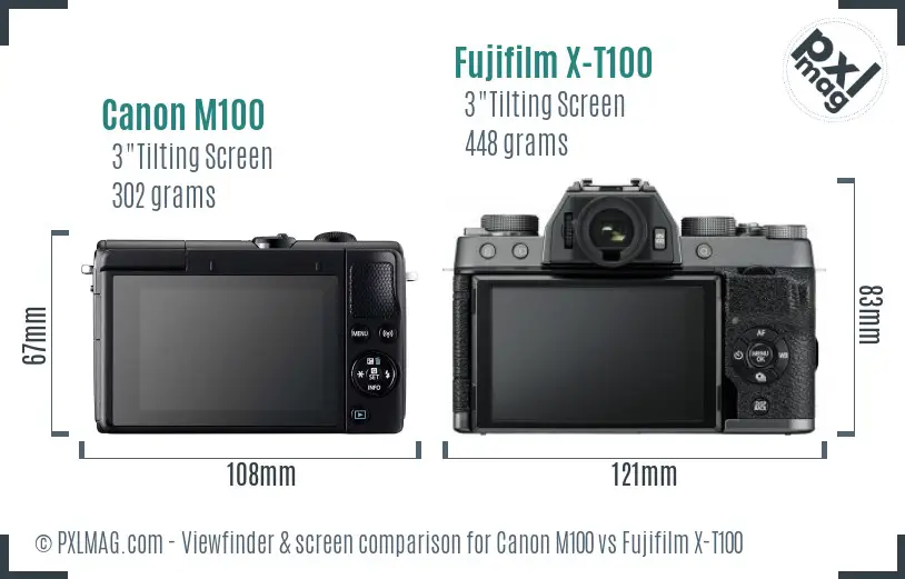 Canon M100 vs Fujifilm X-T100 Screen and Viewfinder comparison