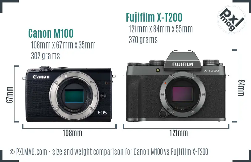 Canon M100 vs Fujifilm X-T200 size comparison