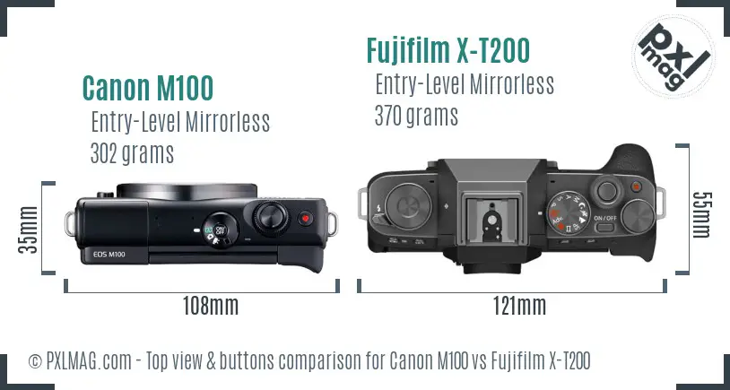 Canon M100 vs Fujifilm X-T200 top view buttons comparison