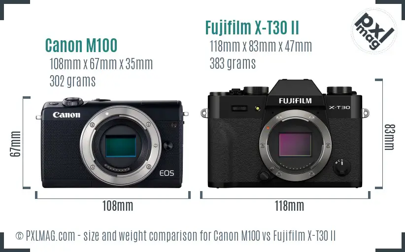 Canon M100 vs Fujifilm X-T30 II size comparison