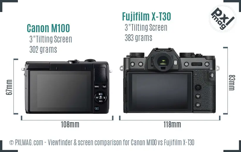 Canon M100 vs Fujifilm X-T30 Screen and Viewfinder comparison Canon M100 vs Fujifilm X-T30 Screen and Viewfinder comparison