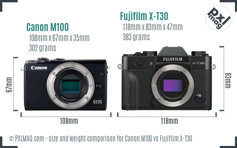 Canon M100 vs Fujifilm X-T30 size comparison Canon M100 vs Fujifilm X-T30 size comparison