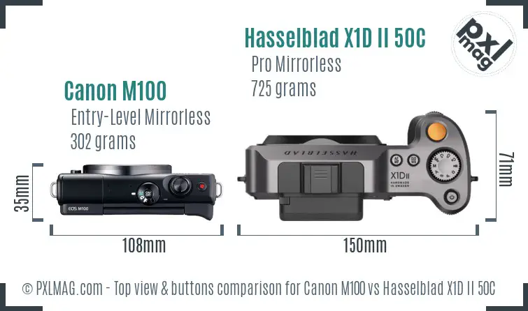 Canon M100 vs Hasselblad X1D II 50C top view buttons comparison