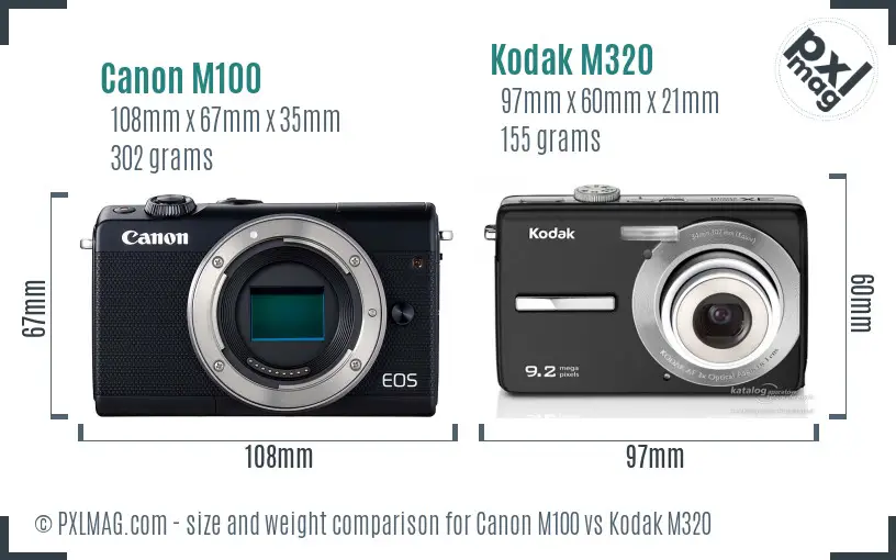 Canon M100 vs Kodak M320 size comparison