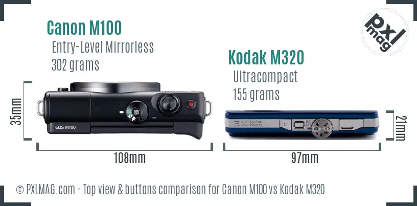Canon M100 vs Kodak M320 top view buttons comparison