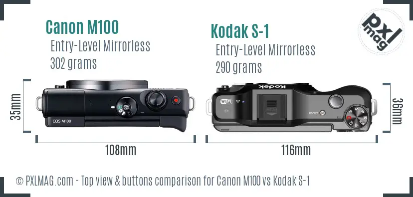 Canon M100 vs Kodak S-1 top view buttons comparison