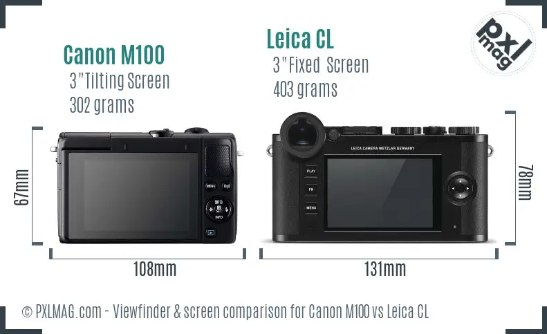 Canon M100 vs Leica CL Screen and Viewfinder comparison