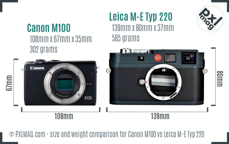 Canon M100 vs Leica M-E Typ 220 size comparison