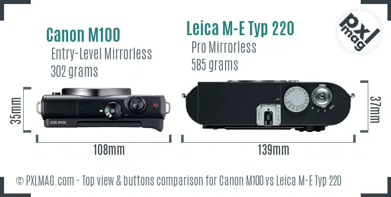 Canon M100 vs Leica M-E Typ 220 top view buttons comparison