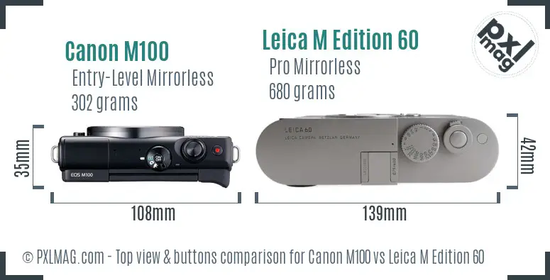 Canon M100 vs Leica M Edition 60 top view buttons comparison Canon M100 vs Leica M Edition 60 top view buttons comparison