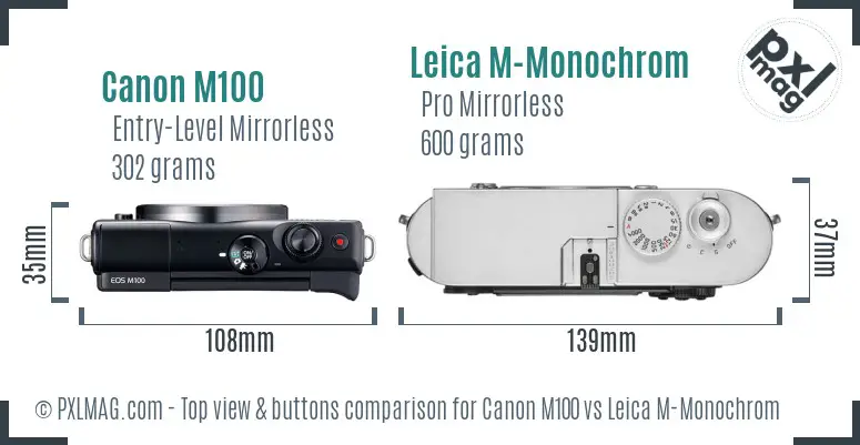Canon M100 vs Leica M-Monochrom top view buttons comparison