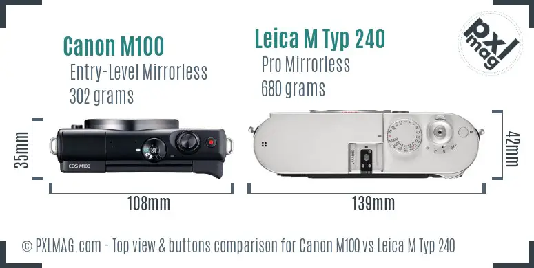 Canon M100 vs Leica M Typ 240 top view buttons comparison