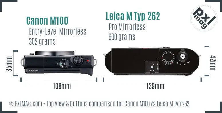 Canon M100 vs Leica M Typ 262 top view buttons comparison