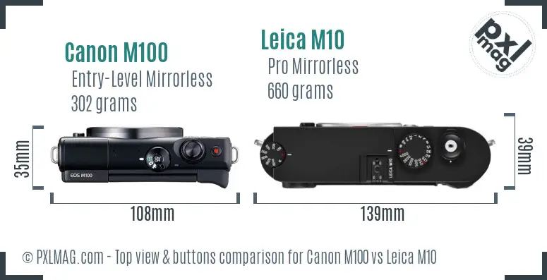Canon M100 vs Leica M10 top view buttons comparison