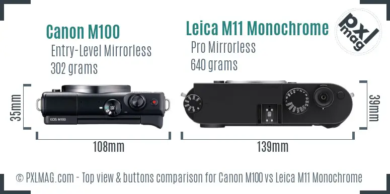 Canon M100 vs Leica M11 Monochrome top view buttons comparison