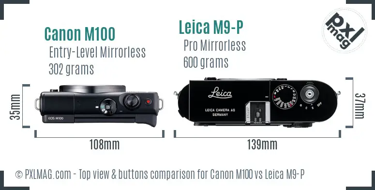 Canon M100 vs Leica M9-P top view buttons comparison