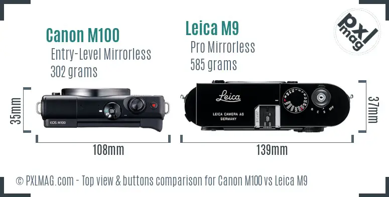 Canon M100 vs Leica M9 top view buttons comparison