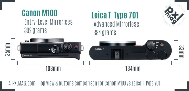 Canon M100 vs Leica T  Type 701 top view buttons comparison