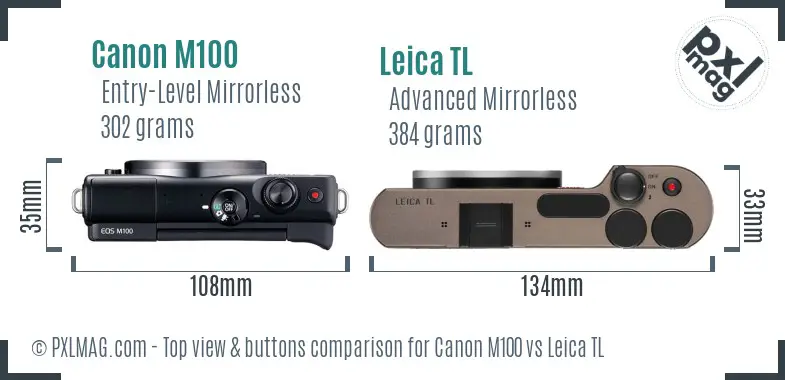 Canon M100 vs Leica TL top view buttons comparison