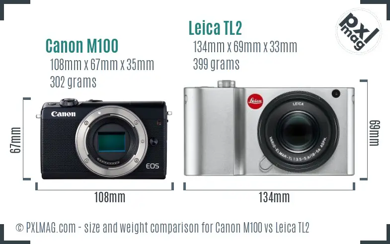 Canon M100 vs Leica TL2 size comparison