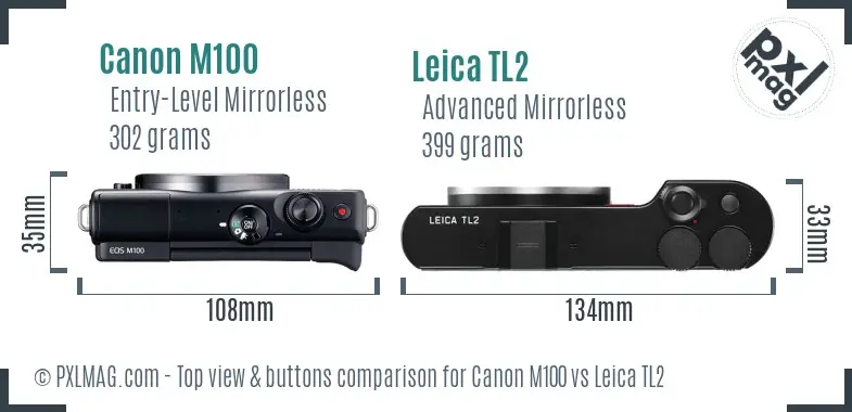 Canon M100 vs Leica TL2 top view buttons comparison