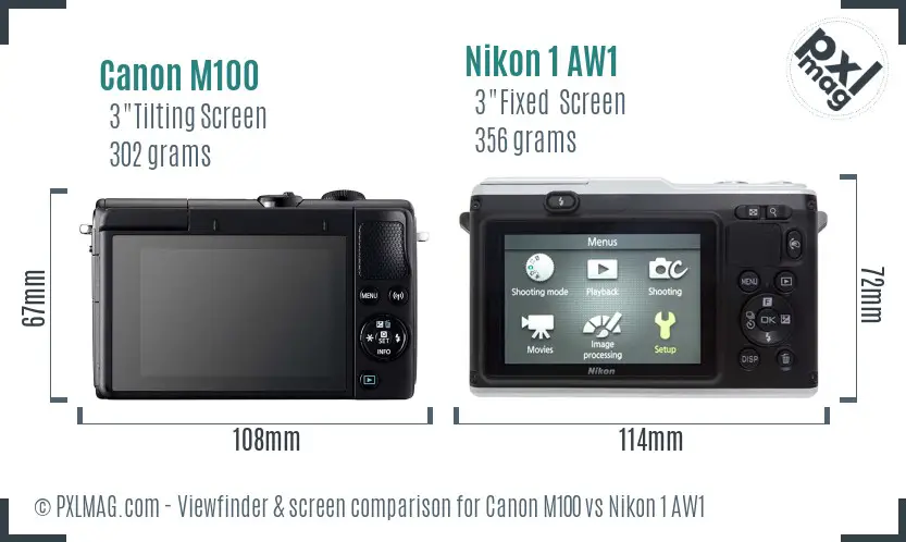 Canon M100 vs Nikon 1 AW1 Screen and Viewfinder comparison