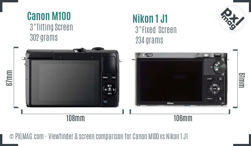 Canon M100 vs Nikon 1 J1 Screen and Viewfinder comparison