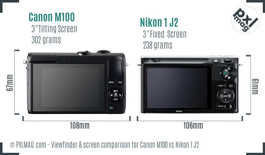 Canon M100 vs Nikon 1 J2 Screen and Viewfinder comparison